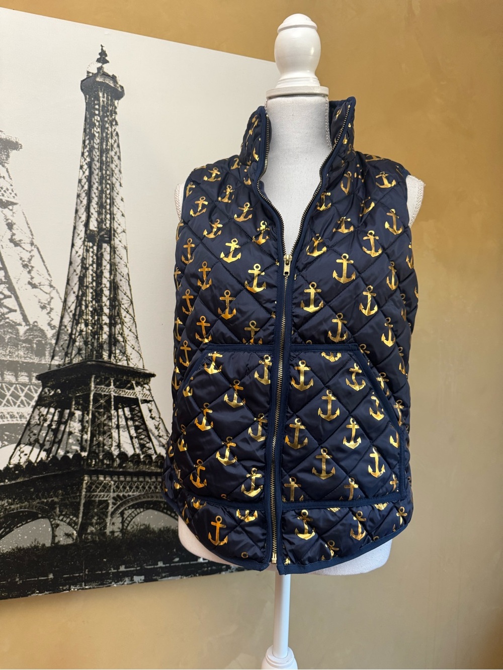 Simply Southern Navy Puffer Vest with Gold Anchor Print
